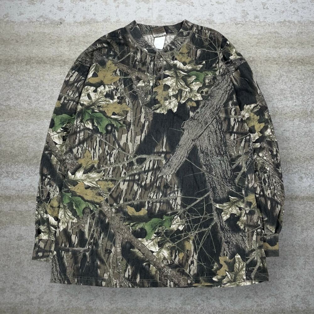 Vintage 90s Mossy Oak Shirt Mens XL Hunting Camo Cotton Long Sleeve Woodland